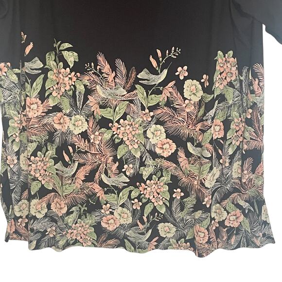 J. Jill Wearever Collection Floral Humming Bird Top Womens XL Black Tunic Tee - Picture 5 of 11